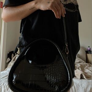 a new day Black Crocodile-Embossed Shoulder Bag